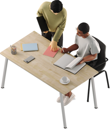 Two people planning at a desk